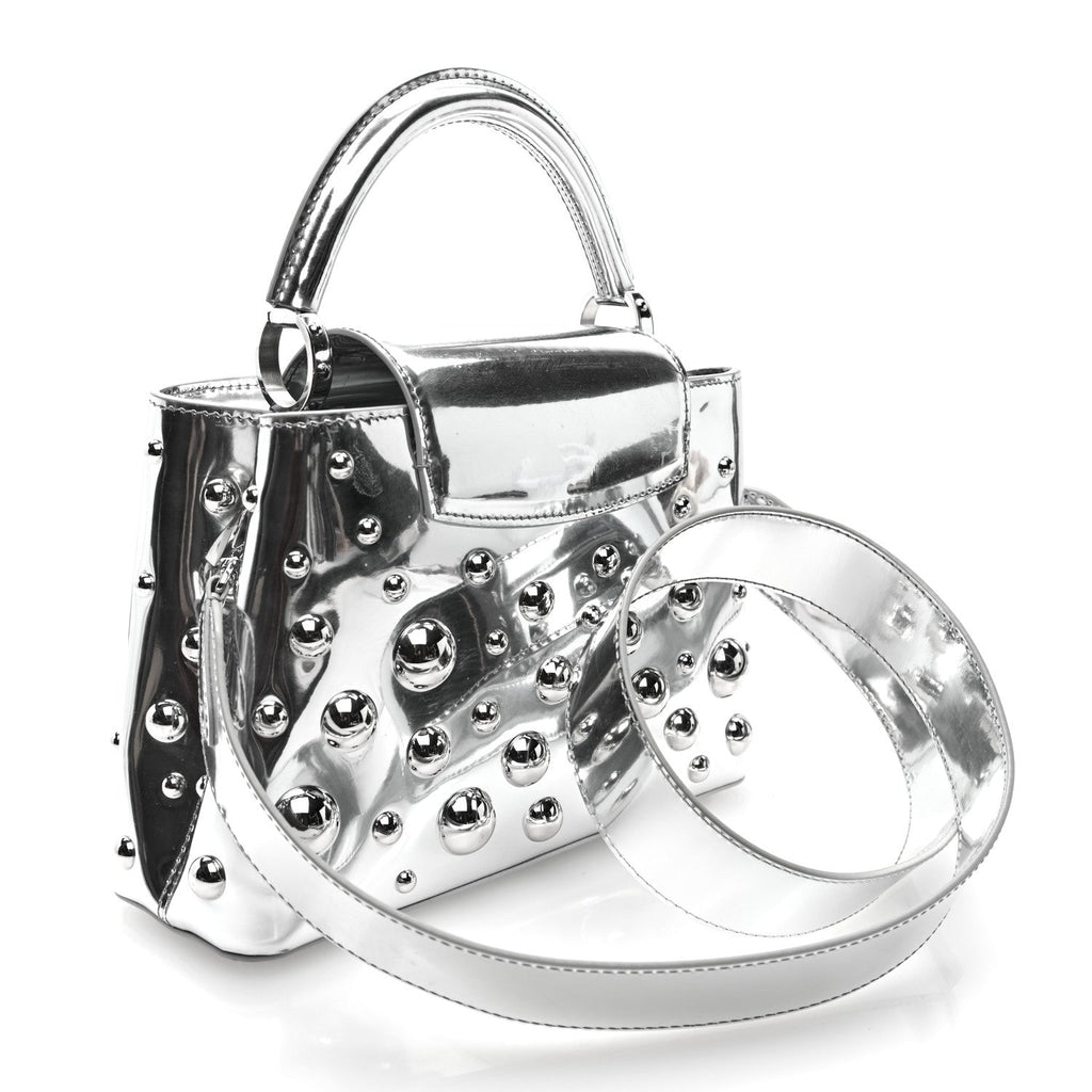 LV X YK Metallic Taurillon Brass Metal Dots Capucines BB Silver
