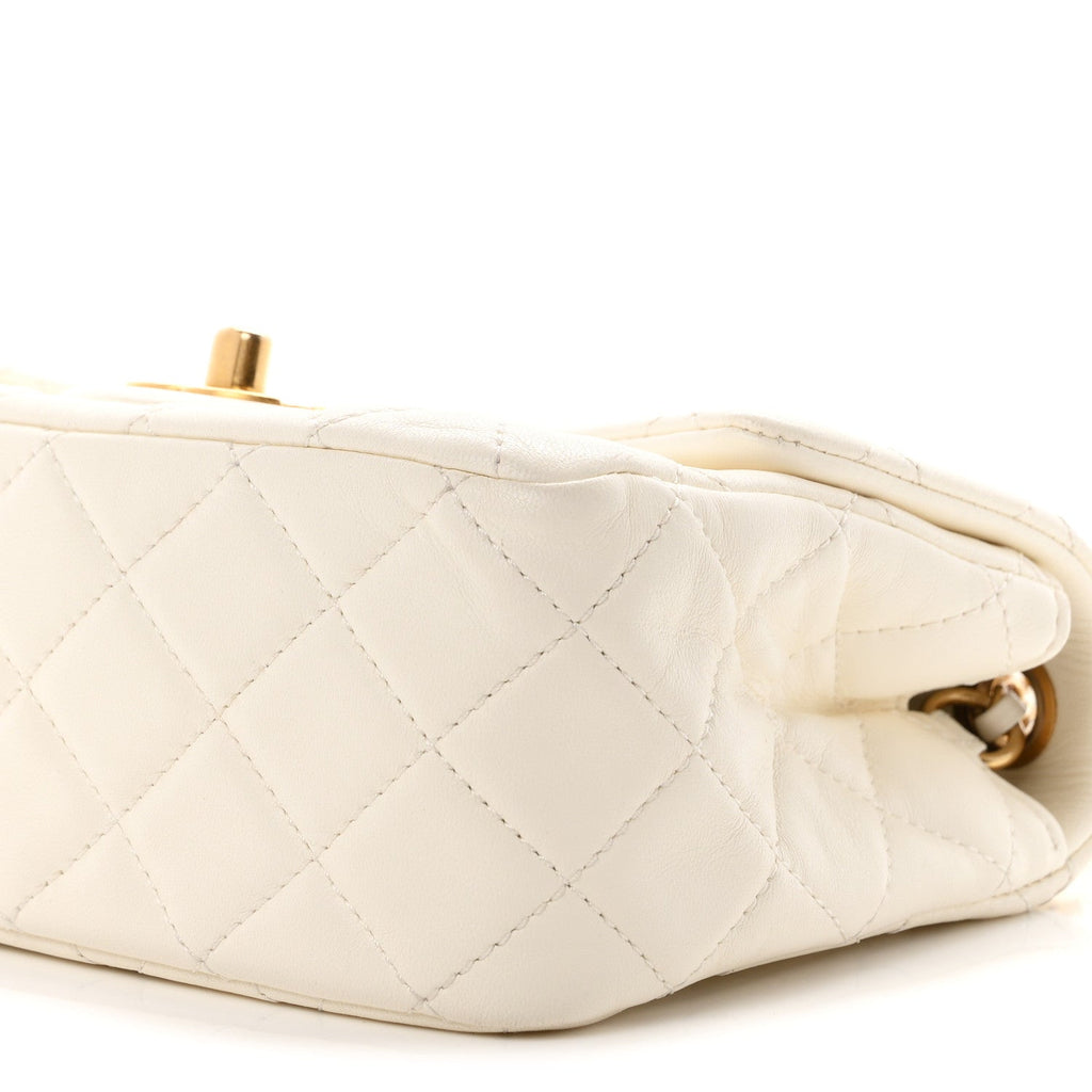 Lambskin Quilted Mini Pearl Crush Flap White