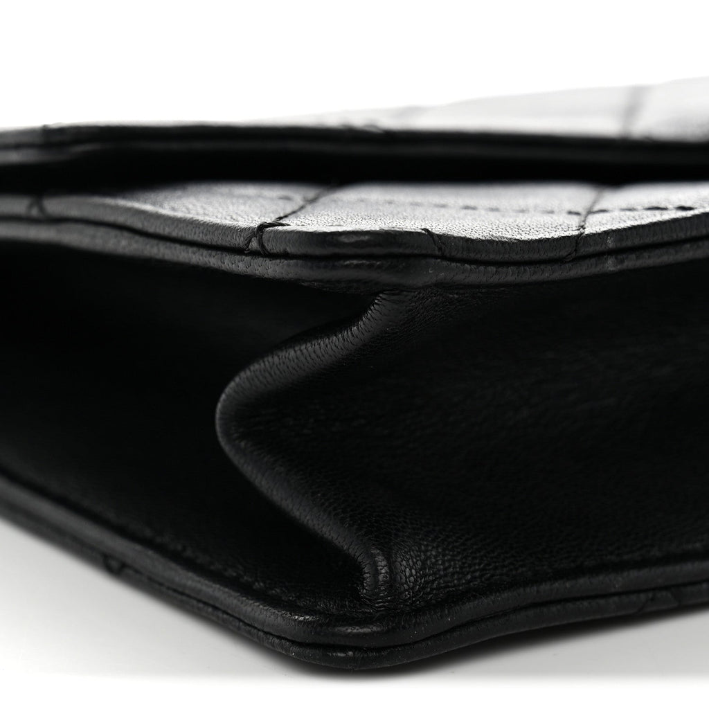 Lambskin Quilted Large Pearl Chain Flap Bag Black