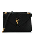 Grain De Poudre Textured Mixed Matelasse Large Triquilt Monogram Satchel Black