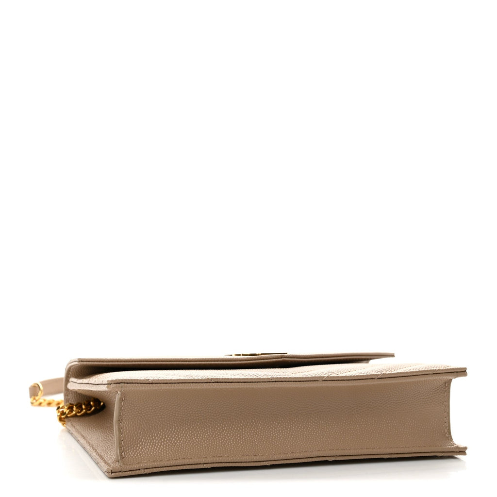 Grain De Poudre Matelasse Chevron Monogram Envelope Chain Wallet Dark Beige