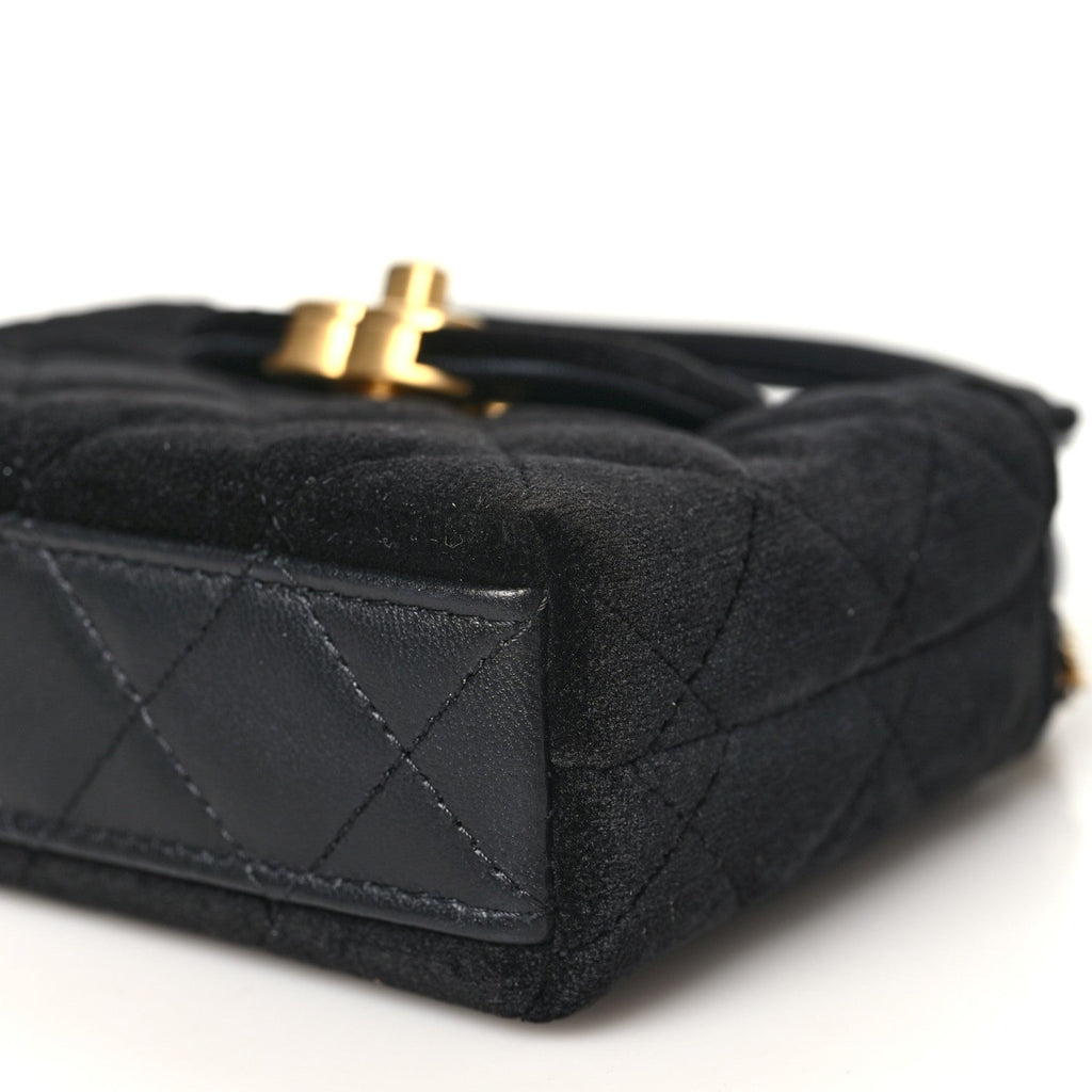 Velvet Quilted Mini Nano Kelly Shopper Black