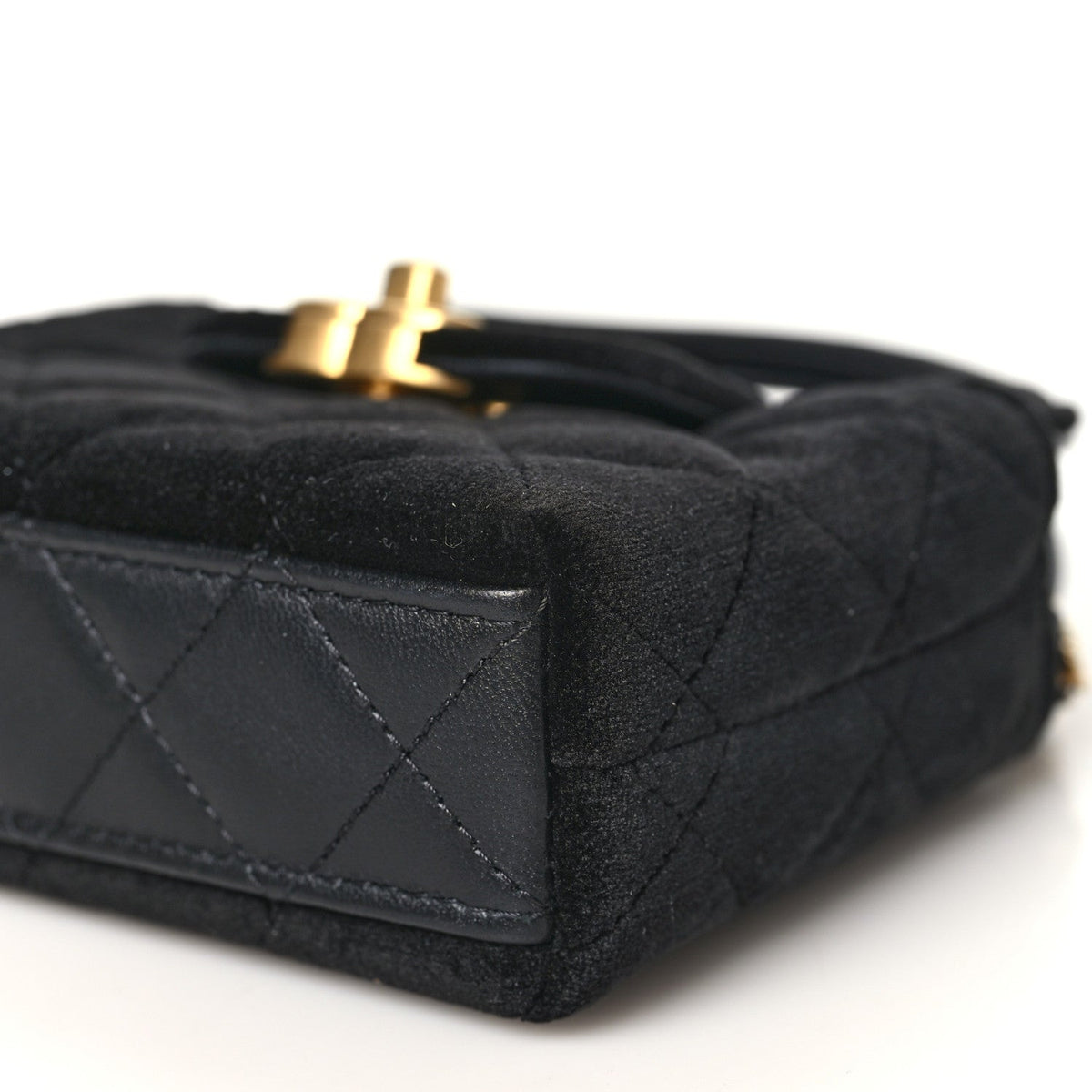 Velvet Quilted Mini Nano Kelly Shopper Black