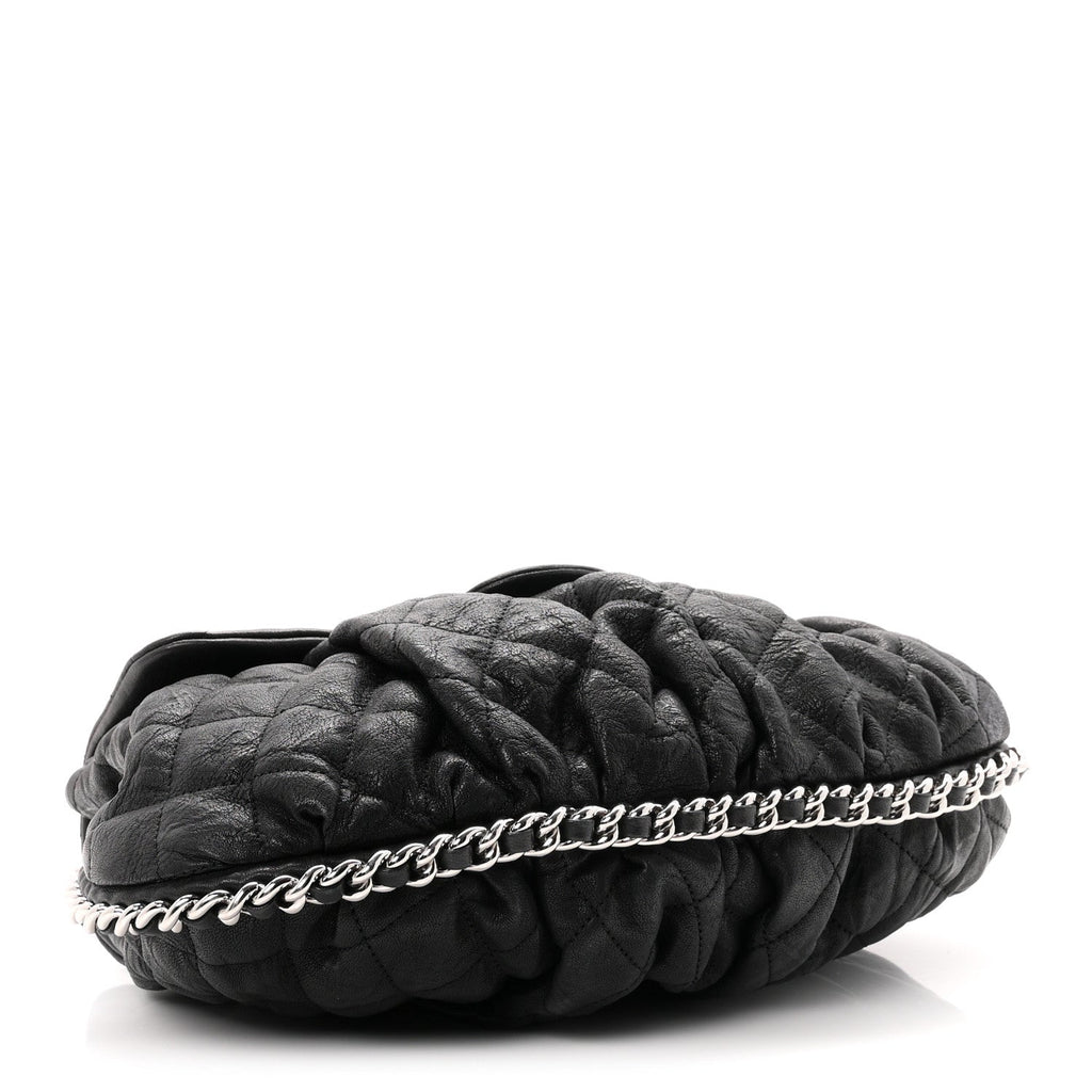 Washed Lambskin Quilted Medium Chain Around Messenger Black