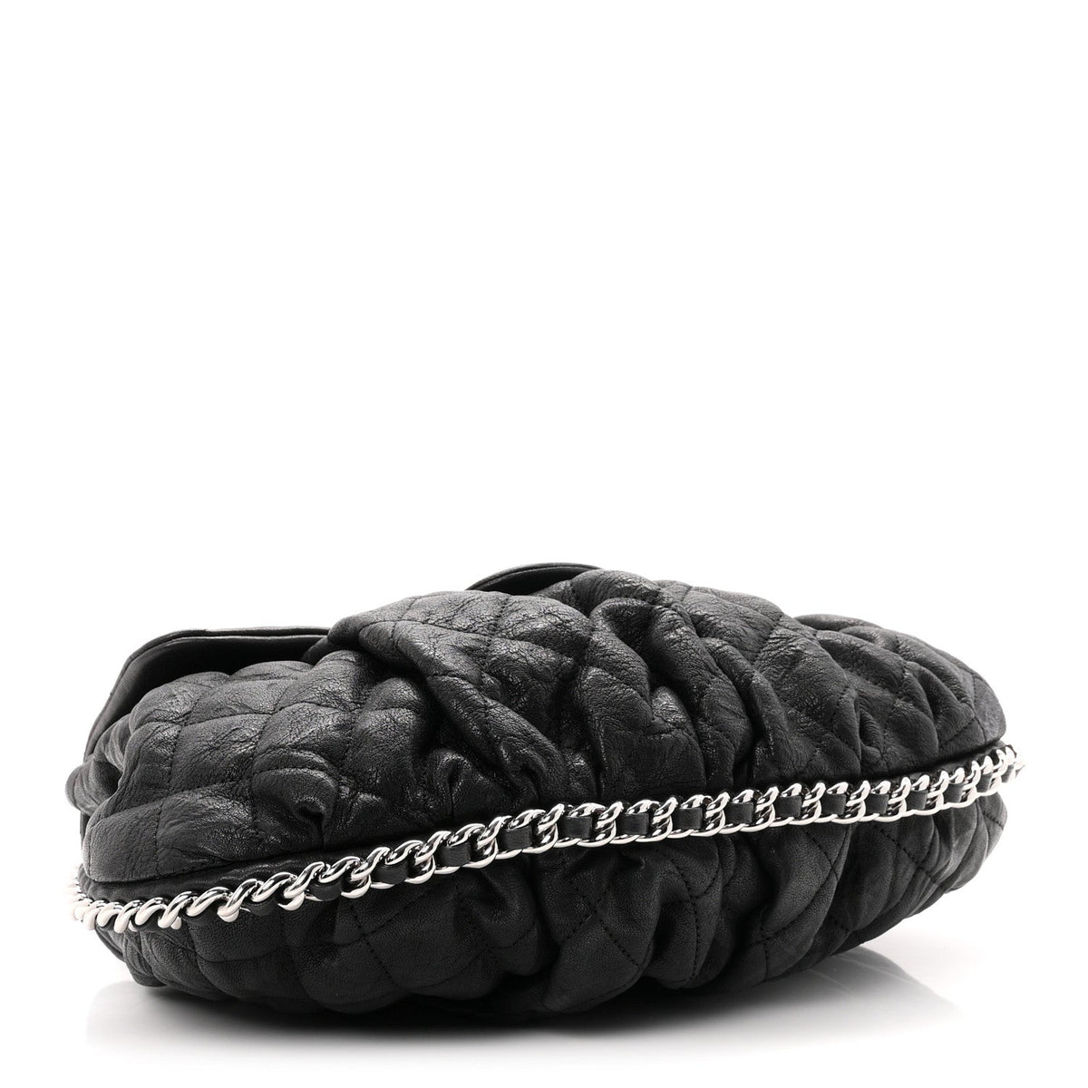 Washed Lambskin Quilted Medium Chain Around Messenger Black