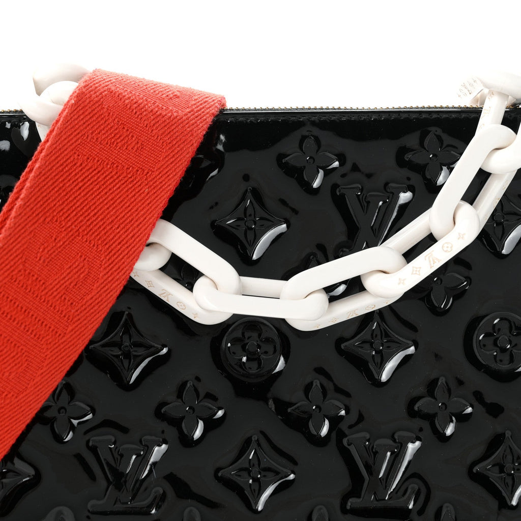 Patent Embossed Monogram Lambskin Coussin MM Black Red