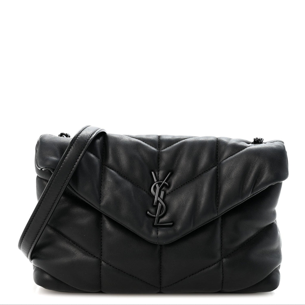 Lambskin Quilted Toy Loulou Puffer Monogram Monochrome Chain Satchel Black