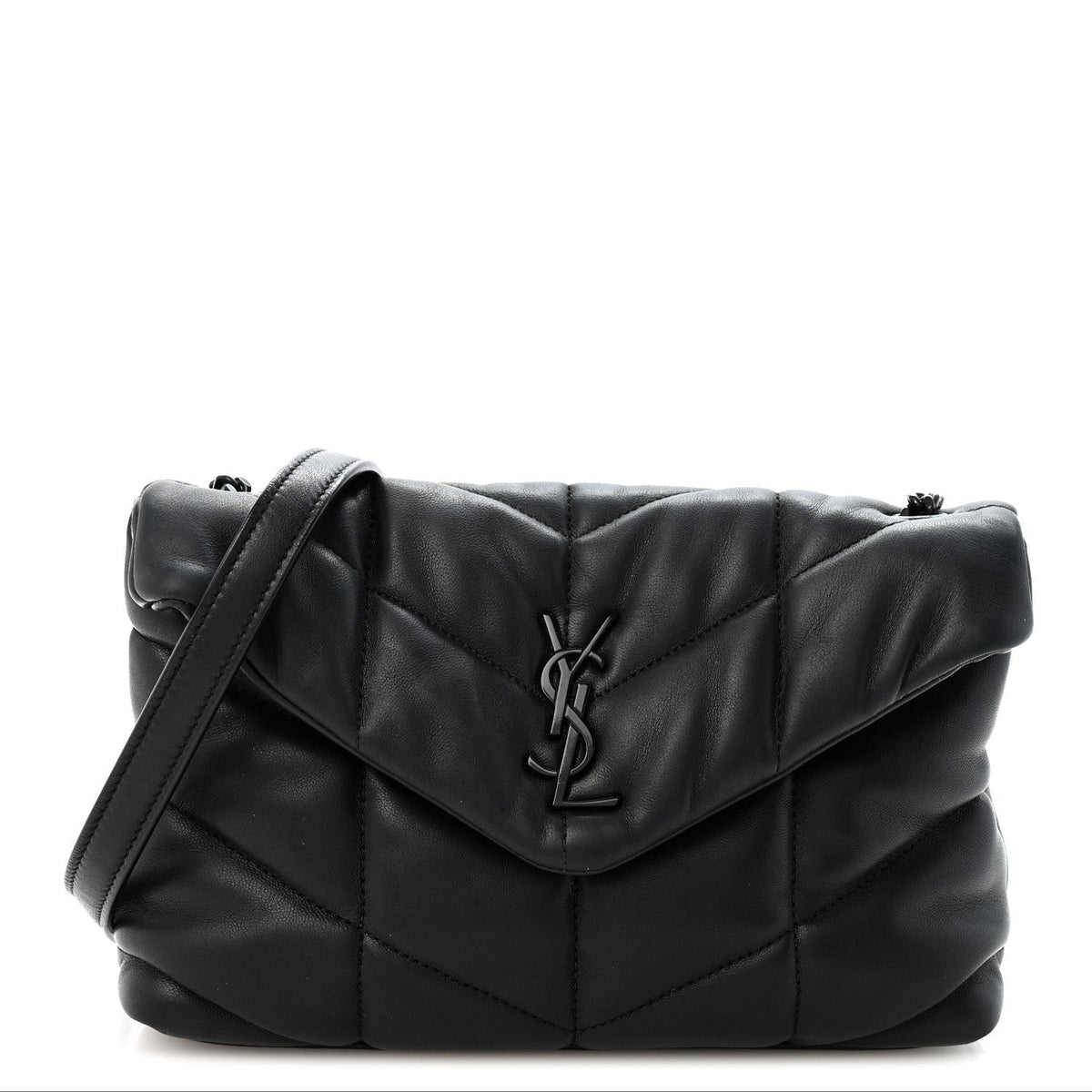 Lambskin Quilted Toy Loulou Puffer Monogram Monochrome Chain Satchel Black