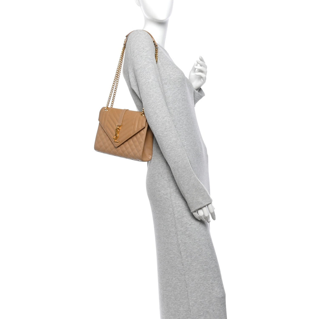 Grain De Poudre Textured Mixed Matelasse Medium Triquilt Monogram Satchel Dark Beige