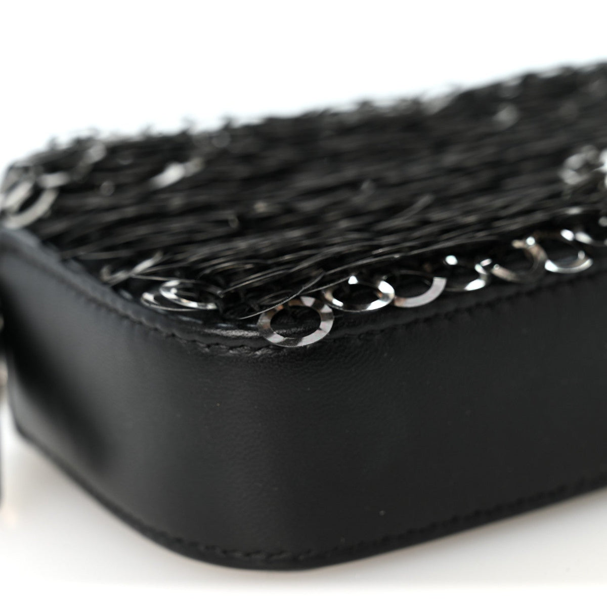 Sequin Lambskin Summer Night Clutch With Chain  Black Silver