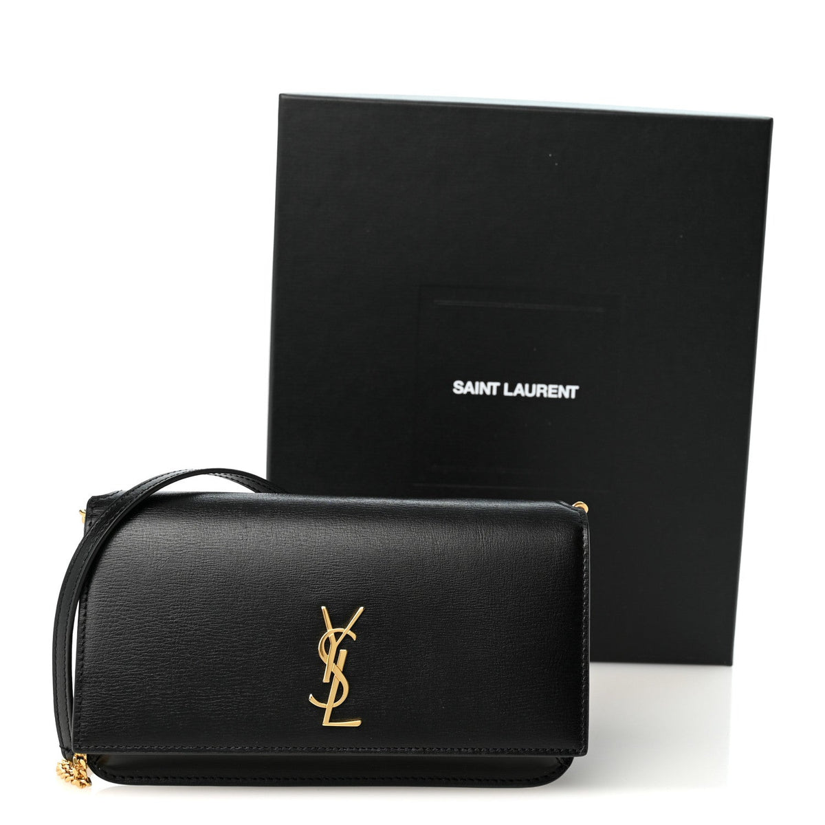 Grained Calfskin Monogram Phone Holder Crossbody Black
