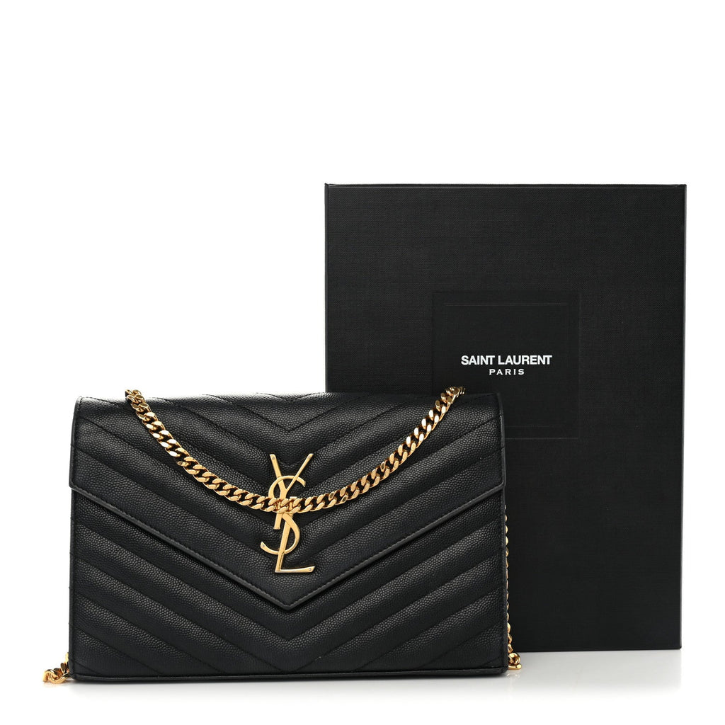 Grain De Poudre Matelasse Chevron Monogram Chain Wallet Black