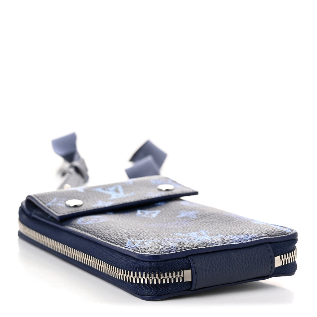 Monogram Ink Watercolor Phone Pouch Blue