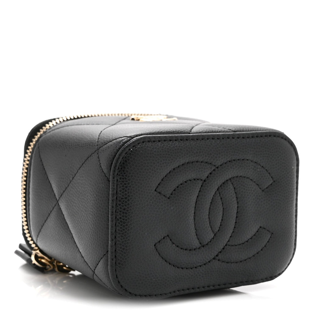 Caviar Quilted Top Handle Mini Vanity Case With Chain Black