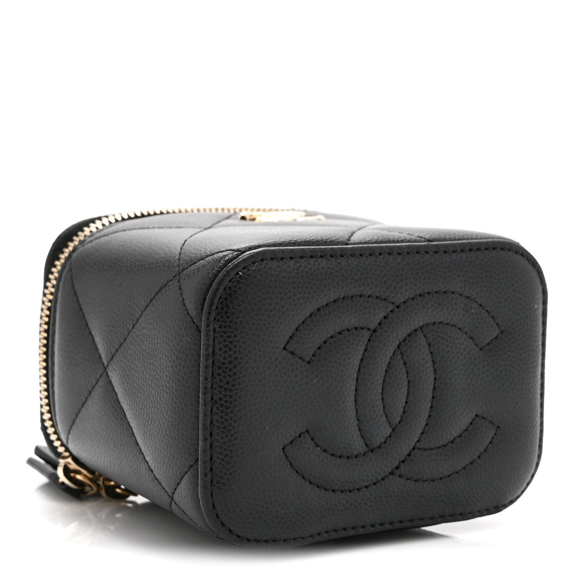 Caviar Quilted Top Handle Mini Vanity Case With Chain Black