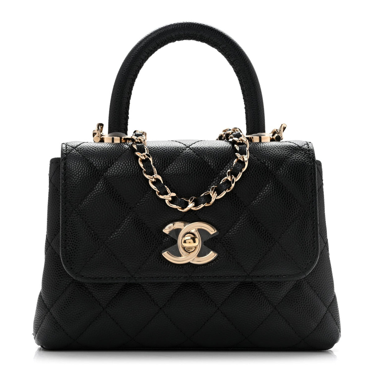 Caviar Quilted Coco Handle Clutch With Chain Black