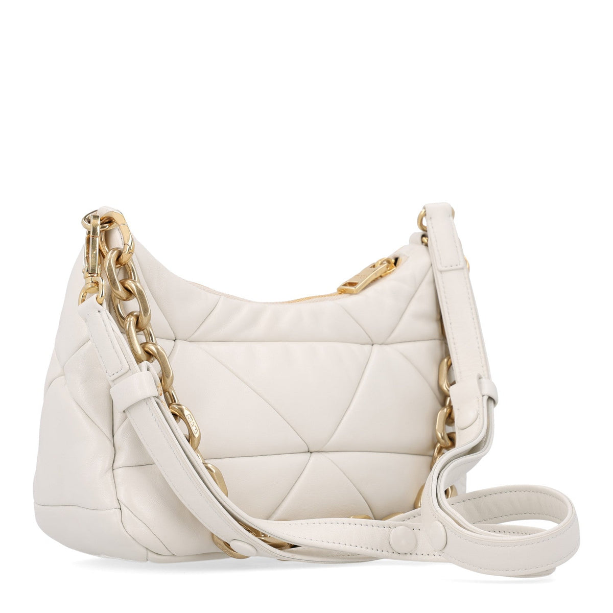 Nappa Triangle Quilted Patchwork System Bag Bianco