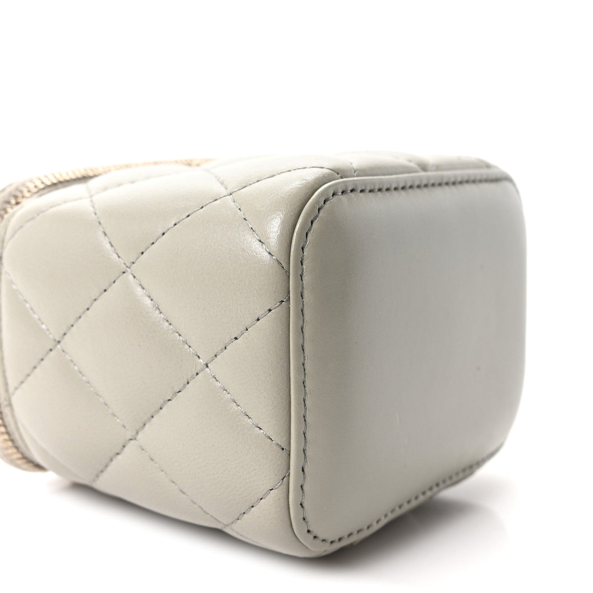 Lambskin Quilted Pearl Crush Mini Vanity Case With Chain Grey