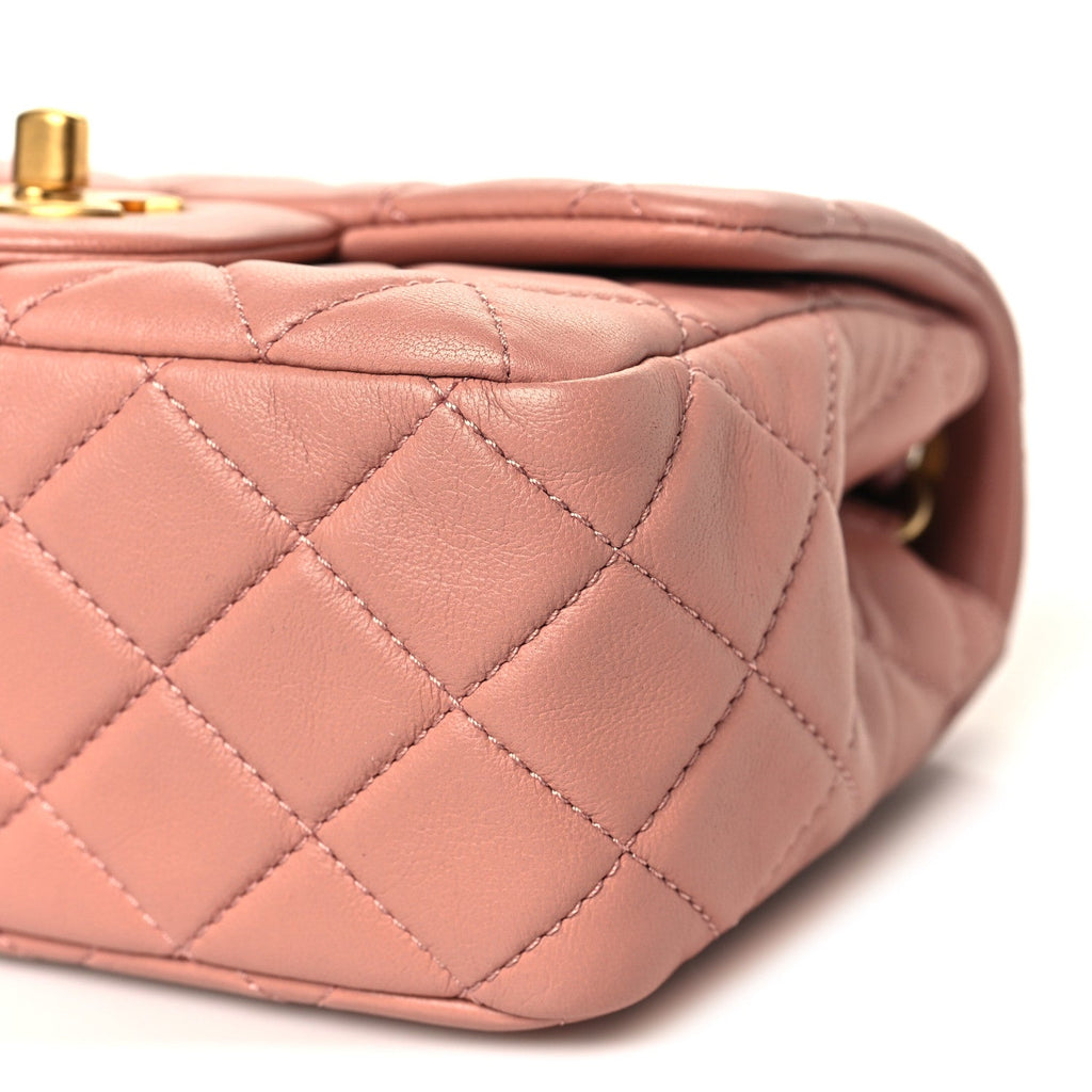 Lambskin Quilted Mini Pearl Crush Flap Pink