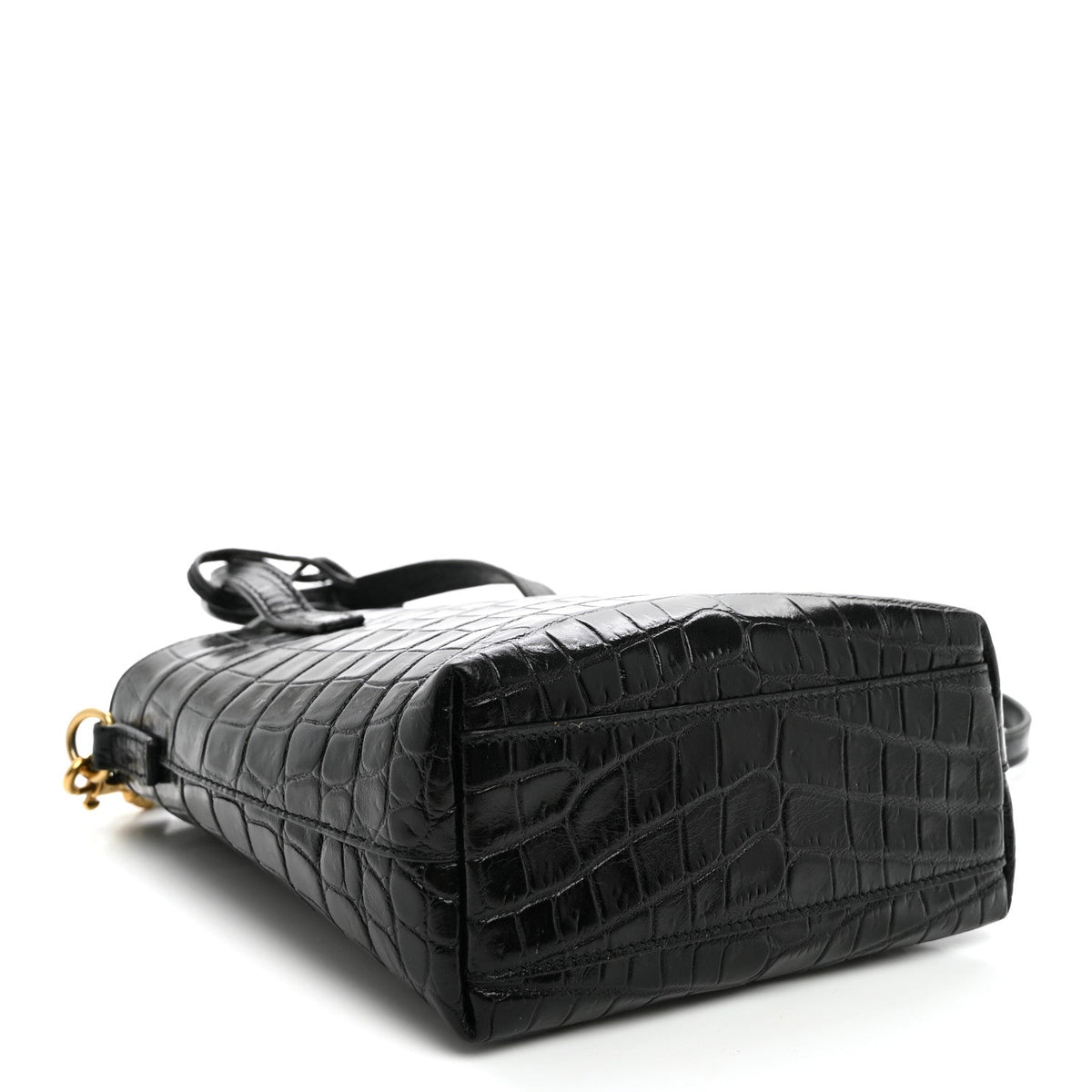 Calfskin Crocodile Embossed Paris Mini Toy Shopper Tote Black
