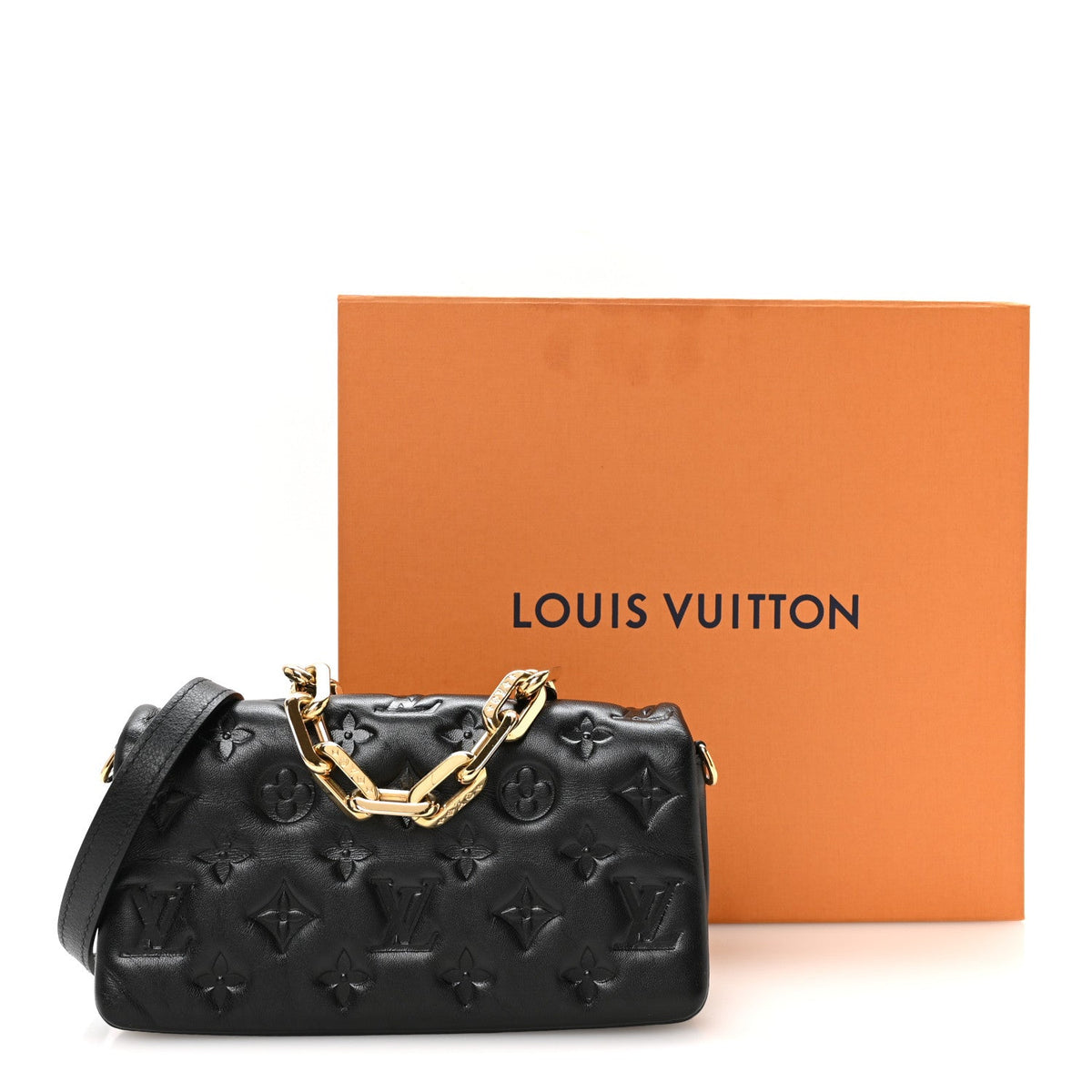 Lambskin Embossed Monogram Pochette Coussin Crossbody Black