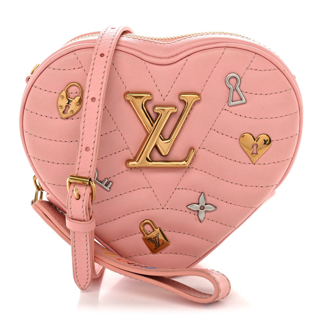 Calfskin Embellished New Wave Love Lock Heart Bag Rose Pomettes