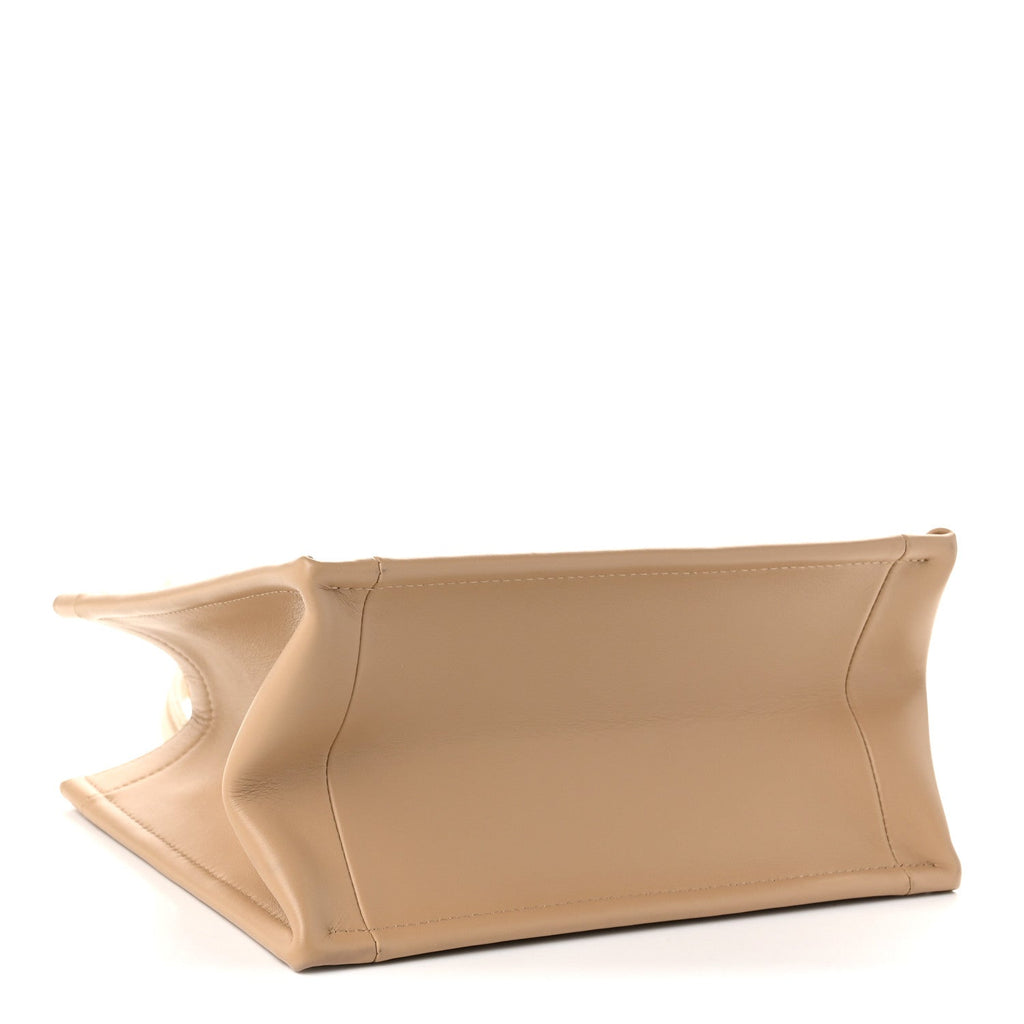 Oblique Chambray Calfskin Small Book Tote With Strap Gold Natural