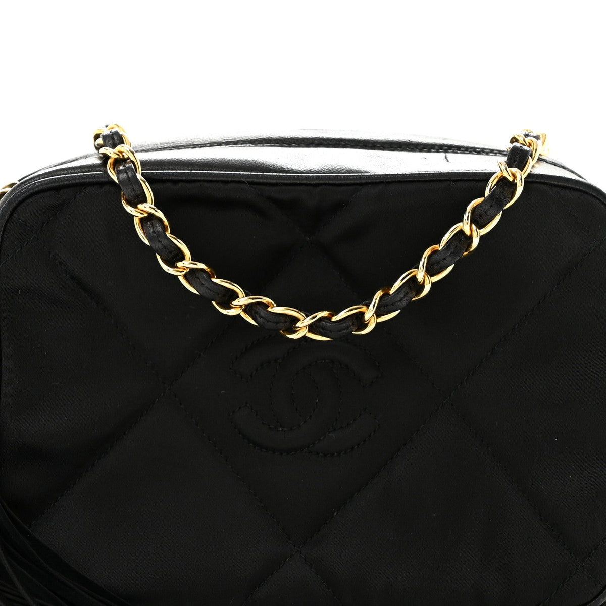 Satin Quilted Tassel Camera Case Black