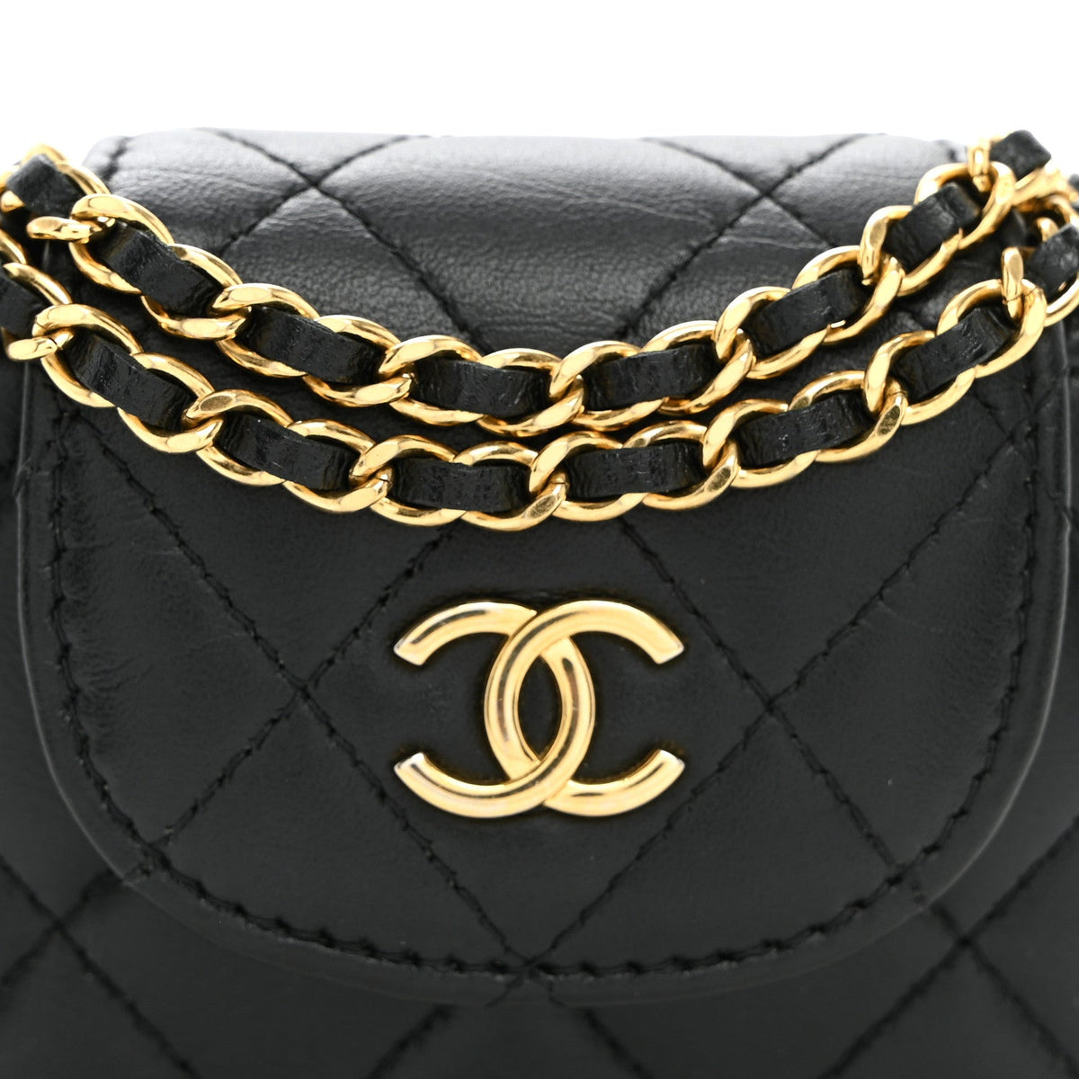 Lambskin Quilted Mini Accordion Clutch With Chain Black