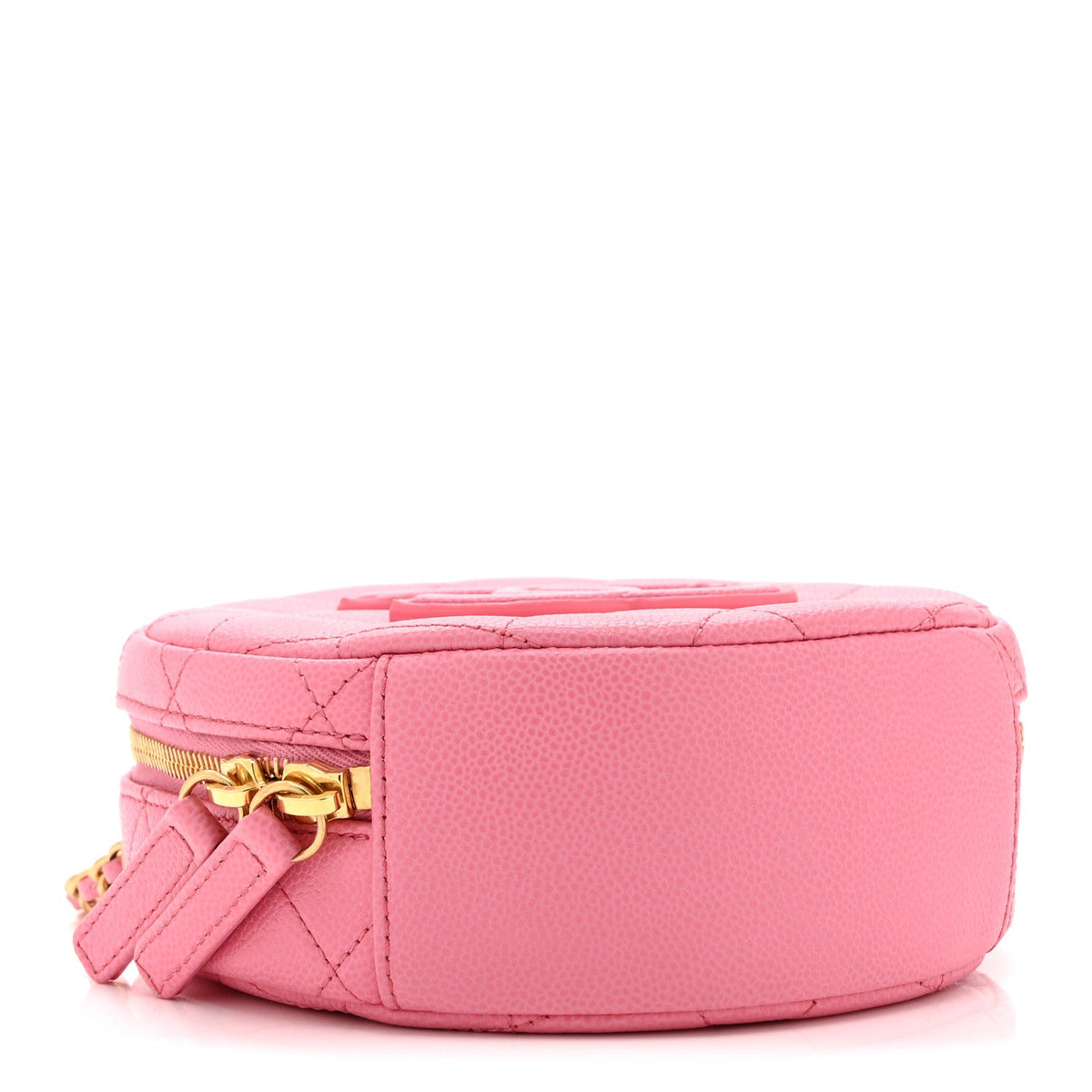 Caviar Quilted Small Round Vanity With Chain Pink