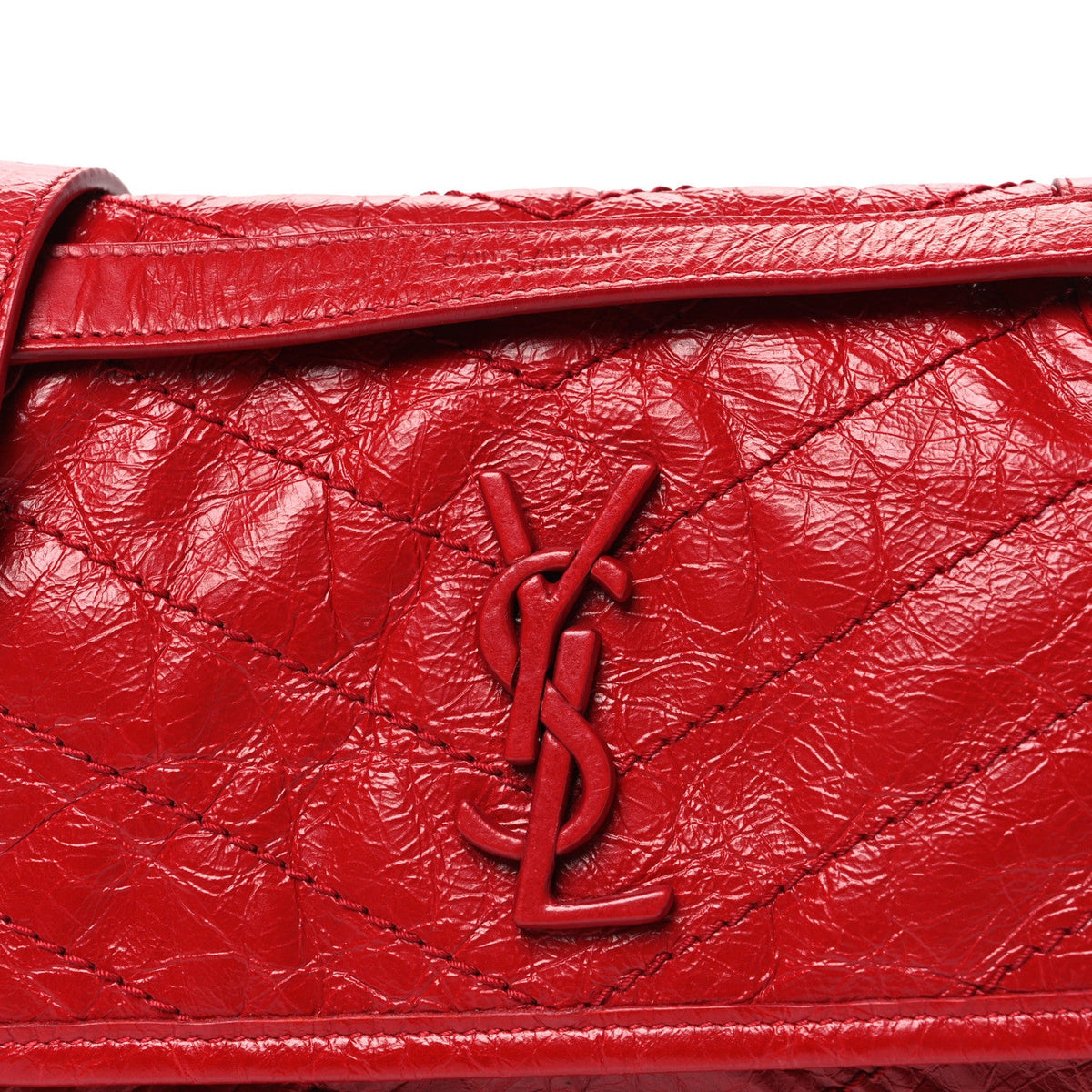 Crinkled Calfskin Matelasse Monogram Baby Niki Chain Satchel Rouge Eros
