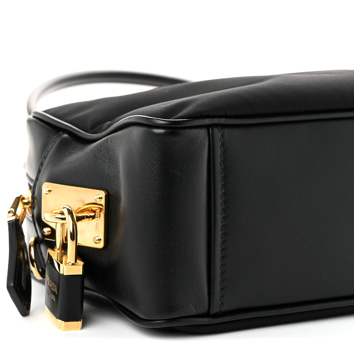 Re-Nylon Vitello Small Top Handle Padlock Bag Black