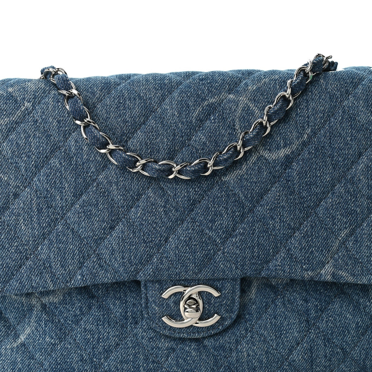 Denim Quilted CC Print Jumbo Single Flap Blue