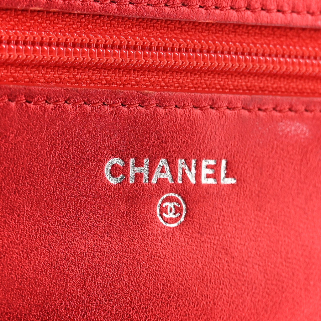 Metallic Patent Calfskin Quilted Boy Wallet On Chain WOC Red