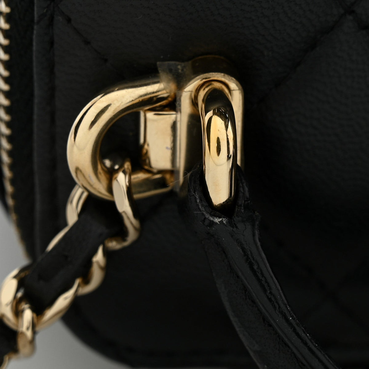 Lambskin Quilted Top Handle Mini Vanity Case With Chain Black