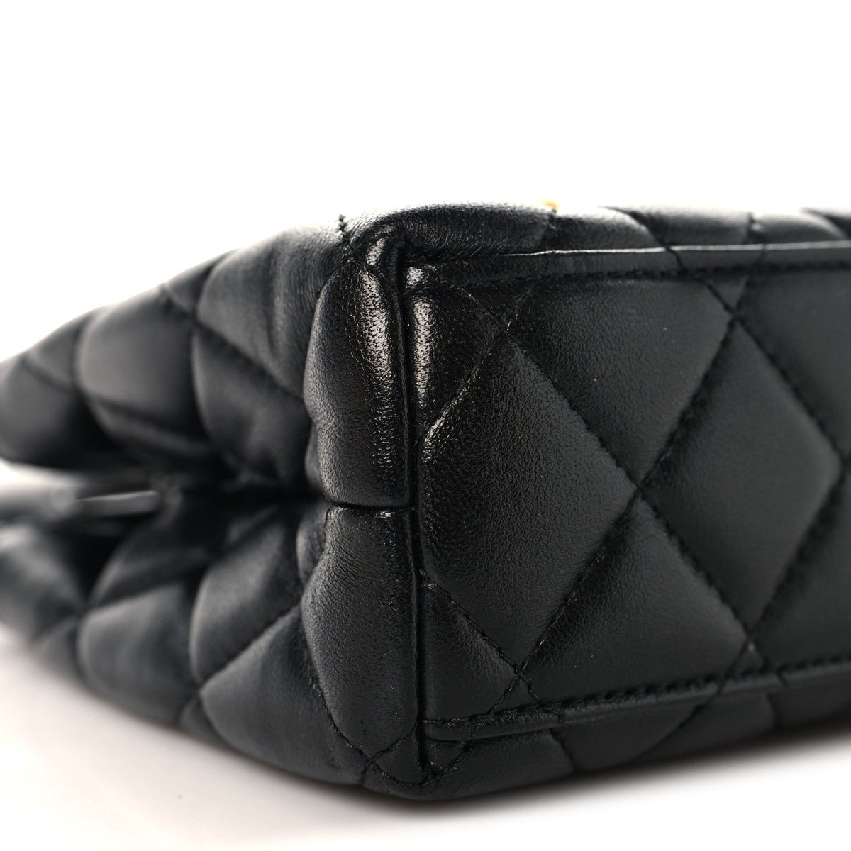 Shiny Aged Calfskin Quilted Nano Kelly Shopper Black