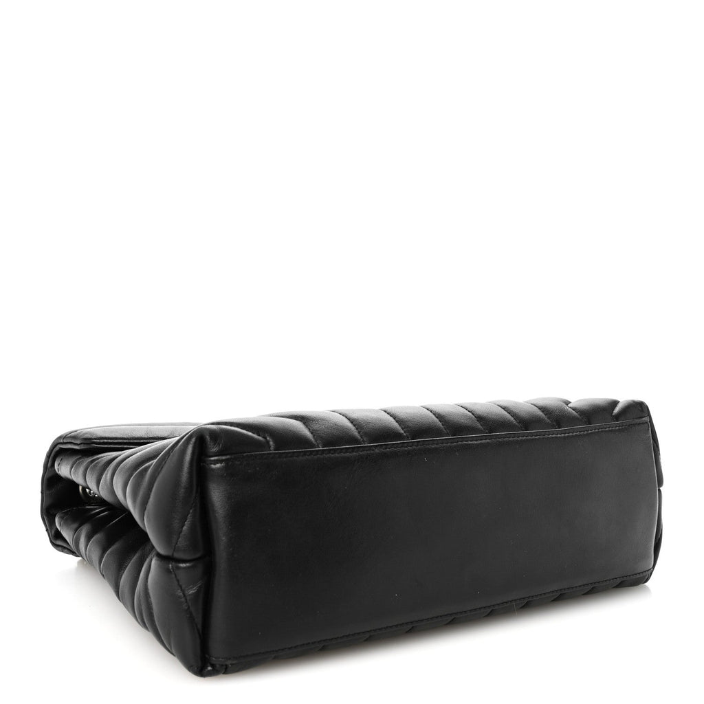 Calfskin Y Quilted Monogram Medium Loulou Chain Satchel Black