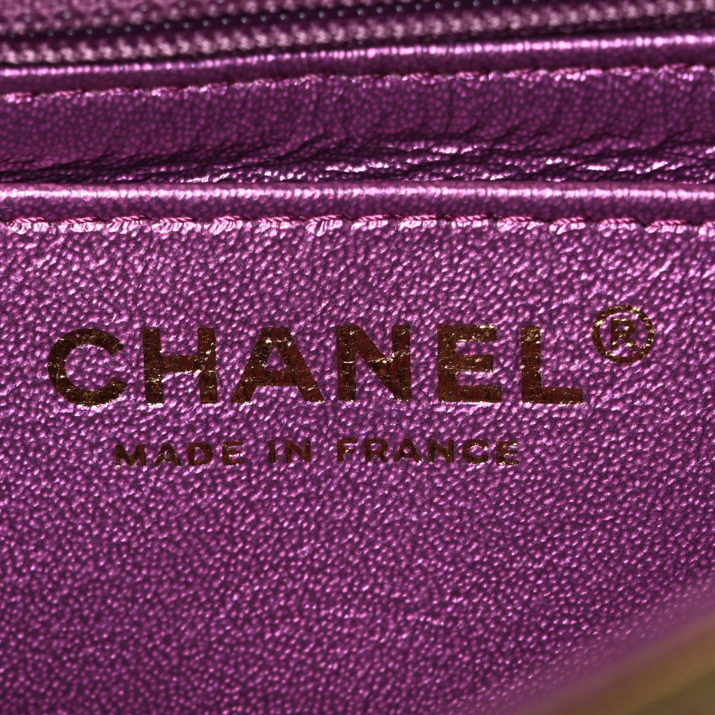 Iridescent Lambskin Quilted Mini Rectangular Flap Purple