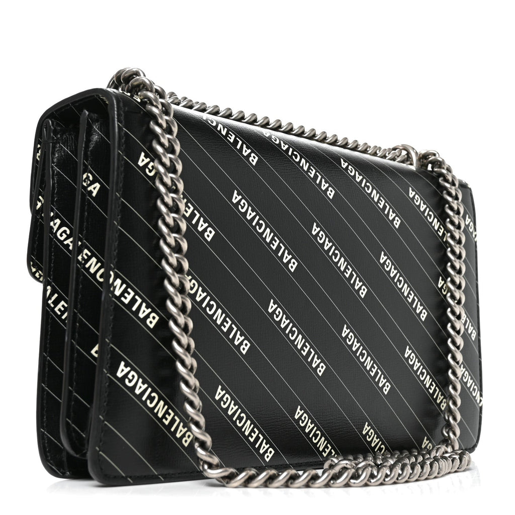 X BALENCIAGA Calfskin Matelasse Logo Print Small GG Marmont Shoulder Bag Black