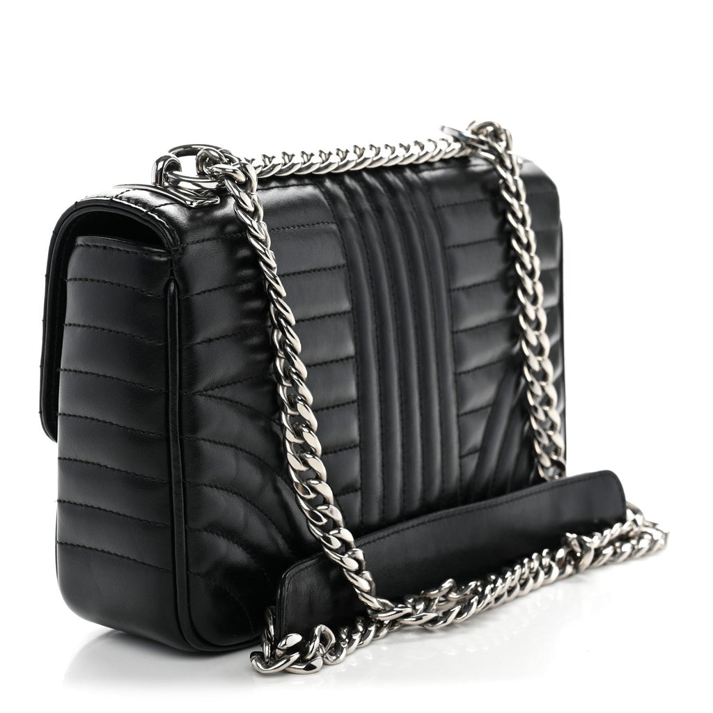 Soft Calfskin Impunture Diagramme Medium Chain Flap Shoulder Bag Black