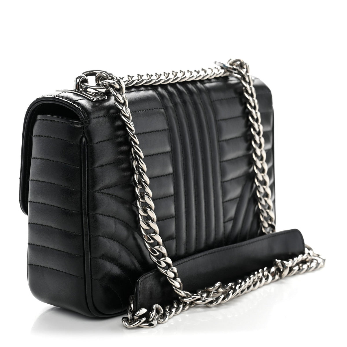 Soft Calfskin Impunture Diagramme Medium Chain Flap Shoulder Bag Black