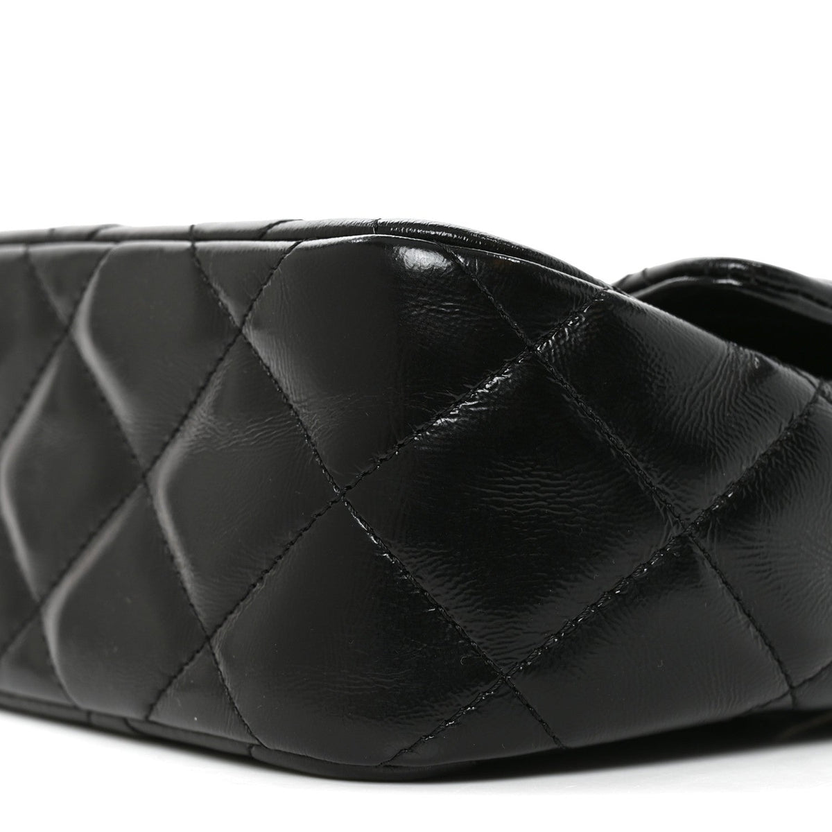 Shiny Lambskin Quilted Twisted Links Top Handle Flap Black