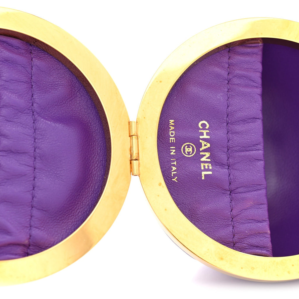 Lambskin CC Minaudiere Sphere Chain Clutch Purple