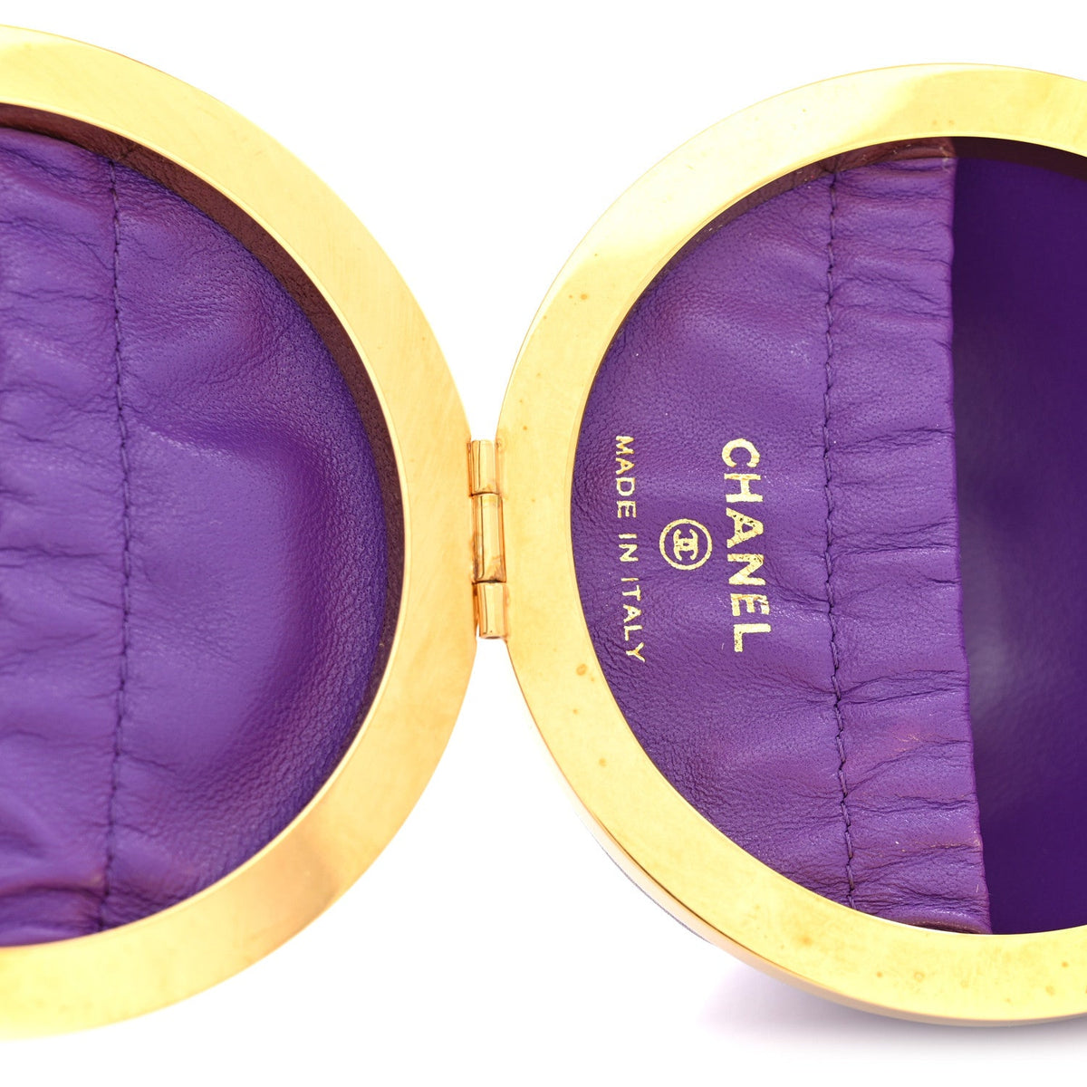 Lambskin CC Minaudiere Sphere Chain Clutch Purple