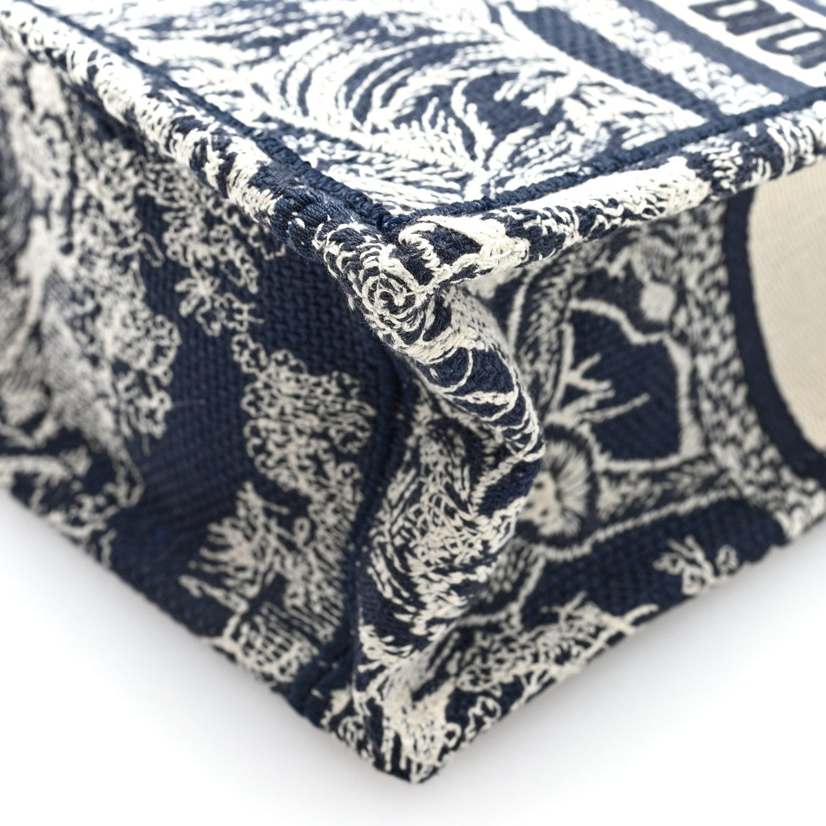 Canvas Toile de Jouy Reverse Embroidered Mini Book Tote Phone Bag Blue