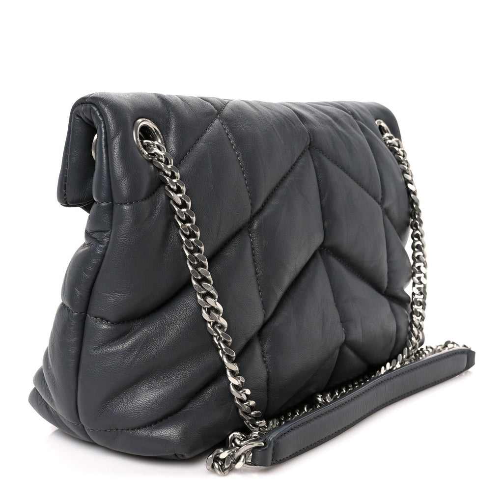 Lambskin Quilted Small Loulou Puffer Monogram Chain Satchel Storm