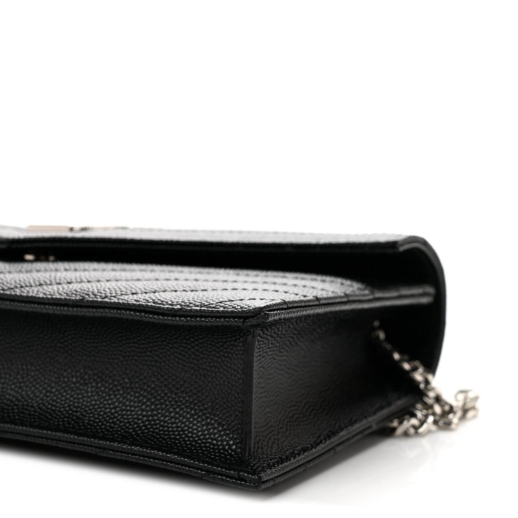 Grain De Poudre Matelasse Chevron Monogram Envelope Chain Wallet Black
