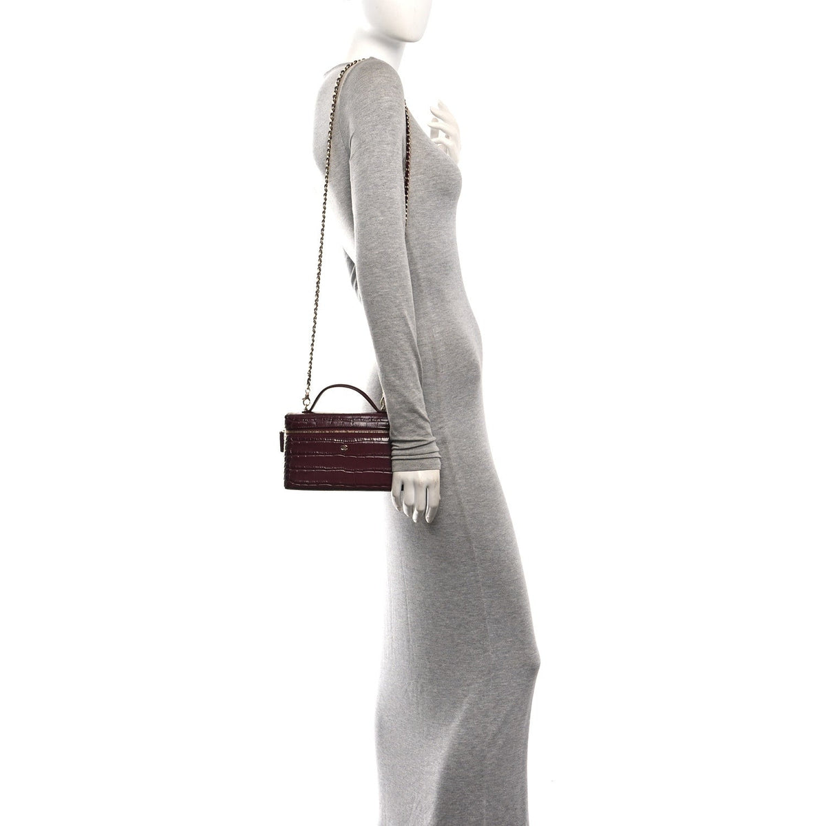 Calfskin Crocodile Embossed Crococo Exoticoco Vanity With Chain Dark Burgundy