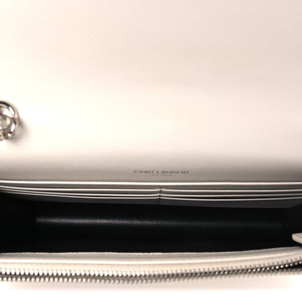 Grain De Poudre Matelasse Chevron Monogram Envelope Chain Wallet Optical White