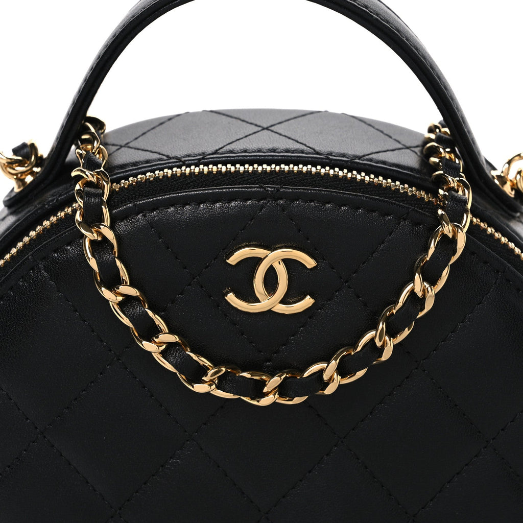 Lambskin Quilted Chic Riviera Top Handle Vanity Case Black